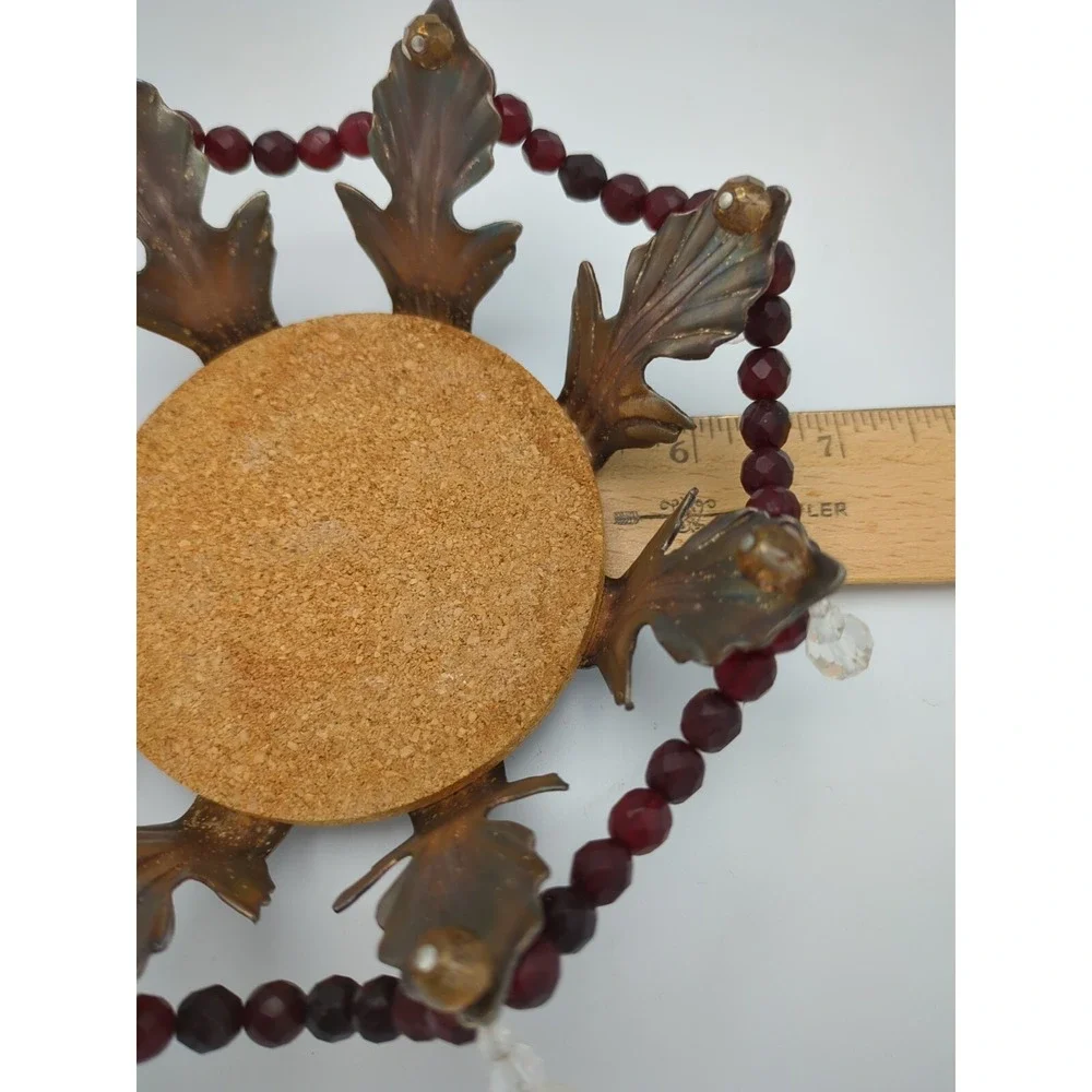 Vtg Wine Bottle Coaster Faceted Red Clear Beads Holiday‎ Table Gothic Setting
